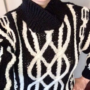 Cristina’s Black and White Shawl Neck Pullover Sweater Medium
